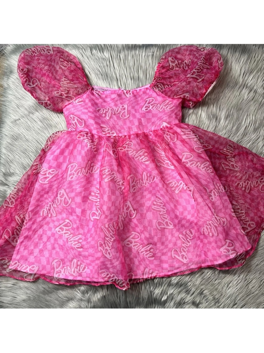 Target Girls XL 14 Pink Sheer Puff Sleeve Barbie Dress